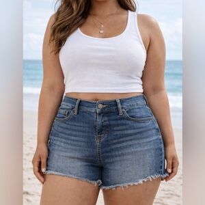 Torrid Size 14 Denim Cutoff Shorts Raw Hem Medium Wash Summer Casual